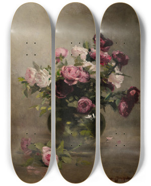 Triptych art skateboard deck of Eva Gonzals Vase Of Roses by Eva Gonzales (1849-1883)