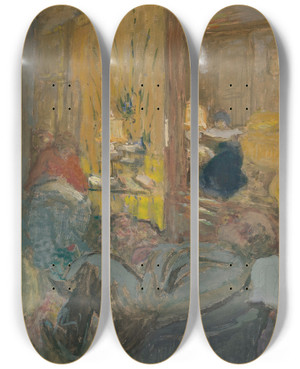 Triptych art skateboard deck of Douard Vuillard Intrieur Aux Trois Personnages by douard Vuillard (1868-1940)