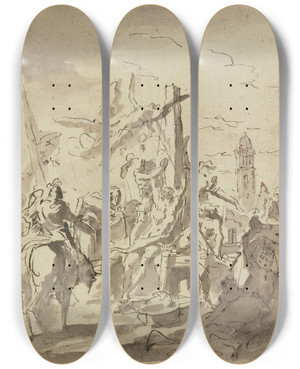 Triptych art skateboard deck of Gaspare Diziani Martyrdom Of A Saint by Gaspare Diziani (1689-1767)