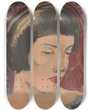 Triptych art skateboard deck of Hermann Lismann Womans Head To The Right by Hermann Lismann (1878-1943)