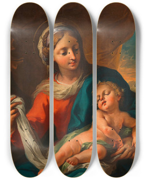 Triptych art skateboard deck of Martino Altomonte Madonna Mit Dem Jesuskinde by Martino Altomonte (1657-1745)