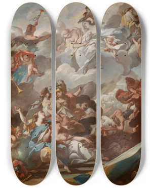 Triptych art skateboard deck of Michelfranois Dandrbardon Allegory Of The Peace Of Vienna 1735 by Michel-Franois Dandr-Bardon (1700-1783)