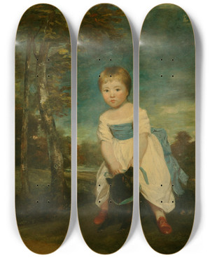 Triptych art skateboard deck of Sir Joshua Reynolds Portrait Of Master William Cavendish Standing Astride A Black Dog In A Landscape by Sir Joshua Reynolds (1723-1792)