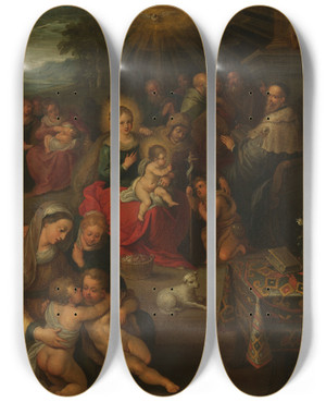 Triptych art skateboard deck of Frans Francken The Younger The Holy Kinship by Frans Francken the Younger (1581-1642)