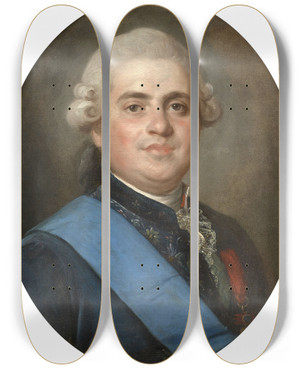 Triptych art skateboard deck of Joseph Siffred Duplessis Portrait De Louisstanislasxavier De France 1755 1824 by Joseph Siffred Duplessis (1725-1802)