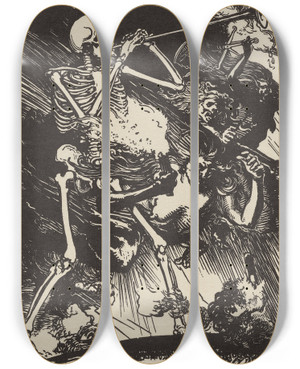 Triptych art skateboard deck of Auguste Louis Lepre La Mort Et Les Passions Fondant Sur La Terre_1 by Auguste Louis Lepere (1849-1918)