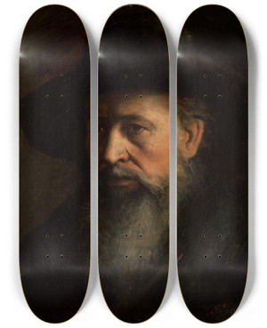 Triptych art skateboard deck of Maurycy Gottlieb Portrait Of A Rabbi by Maurycy Gottlieb (1856-1879)
