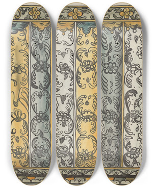Triptych art skateboard deck of American 20Th Century Plate 22 Wall Decoration From Portfolio Spanish Colonial Designs Of New Mexico by American 20Th Century