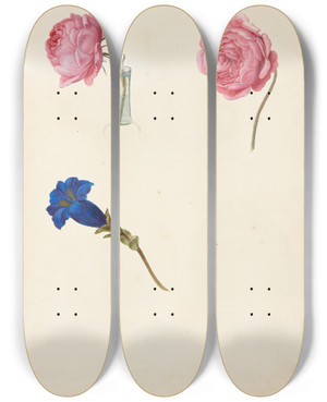 Triptych art skateboard deck of Johanna Fosie Studie Af Lyserd Rose Og Bl Blomst by Johanna Fosie (1726-1764)