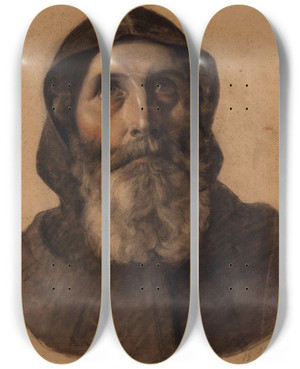 Triptych art skateboard deck of Alexandre Bida Tte De Moine Barbu by Alexandre Bida (1823-1895)