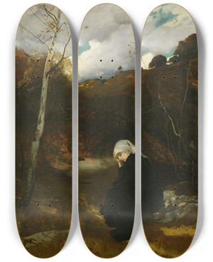 Triptych art skateboard deck of Eilif Peterssen Andante Autumn Evening At Ask by Eilif Peterssen (1852-1928)