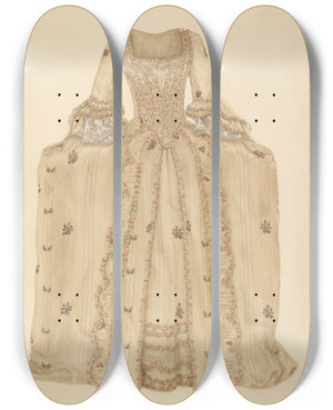 Triptych art skateboard deck of Gertrude Lemberg Brocaded Silk Dress by Gertrude Lemberg (20-)