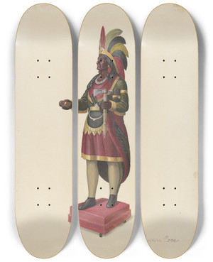 Triptych art skateboard deck of Eugene Croe Cigar Store Indian_3 by Eugene Croe (20-)