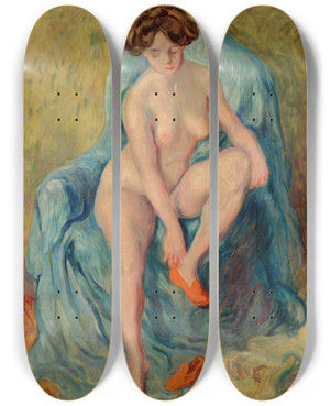 Triptych art skateboard deck of Louis Valtat Nu Aux Chaussons Rouges by Louis Valtat (1869-1952)