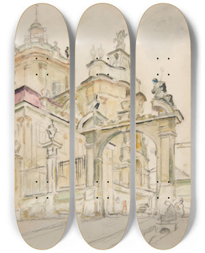 Triptych art skateboard deck of Ivan Ivanec Archikatedralny Sobr W Jura We Lwowie by Ivan Ivanec (1893-1946)