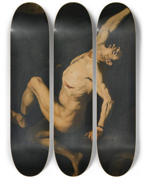 Triptych art skateboard deck of Jusepe De Ribera Prometheus by Jusepe de Ribera (1591-1652)