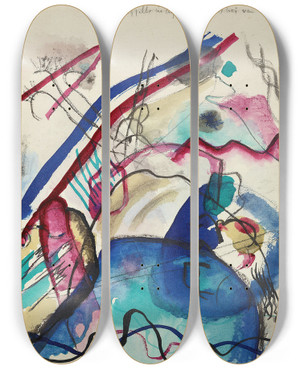 Triptych art skateboard deck of Wassily Kandinsky Draft For Picture With A White Border Iv by Wassily Kandinsky (1866-1944)