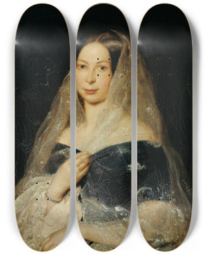 Triptych art skateboard deck of Karl Von Jagemann Damenbildnis by Karl Von Jagemann (1819-1883)