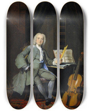 Triptych art skateboard deck of Cornelis Troost Portrait Of A Member Of The Van Der Mersch Family by Cornelis Troost (1696-1750)