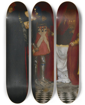 Triptych art skateboard deck of Edwin Austin Abbey Come Hither Gracious Sovereign View This Body King Henry Vi Part Ii Act Iii Scene Ii by Edwin Austin Abbey (1852-1911)