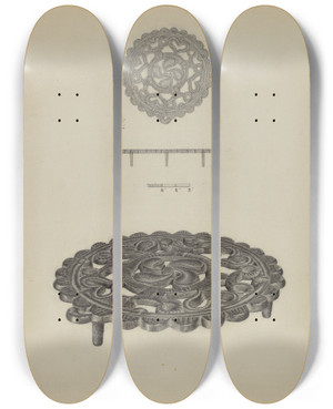 Triptych art skateboard deck of Herman Bader Pa German Trivet by Herman Bader