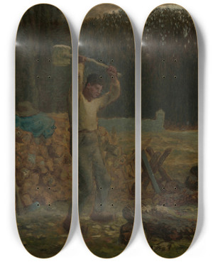 Triptych art skateboard deck of Jeanfranois Millet The Woodchopper by Jean-Franois Millet (1814-1875)