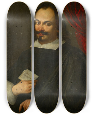 Triptych art skateboard deck of Carlo Cignani Selfportrait by Carlo Cignani (1628-1719)