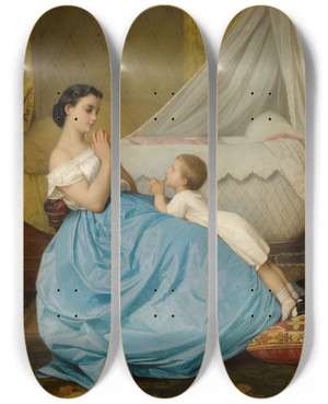 Triptych art skateboard deck of Auguste Toulmouche La Prire by Auguste Toulmouche (1829-1890)