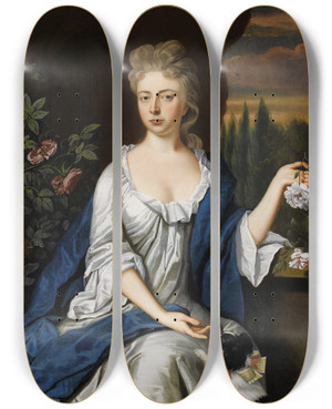 Triptych art skateboard deck of Benjamin Ferrers Lady Hockley by Benjamin Ferrers (1667-1732)