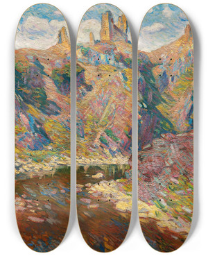Triptych art skateboard deck of Emile Othon Friesz Chteau De Crozant Dominant La Creuse by Emile Othon Friesz (1879-1949)