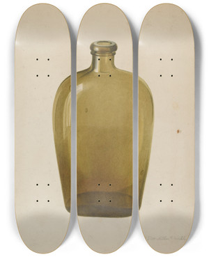 Triptych art skateboard deck of Arthur G Merkley Liquor Flask by Arthur G Merkley