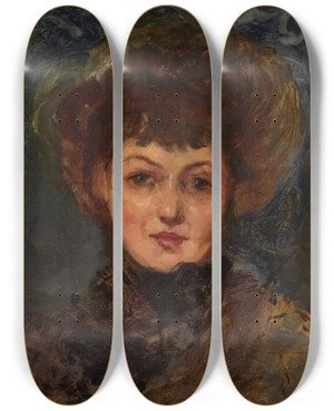 Triptych art skateboard deck of Eleanor Greatorex Portrait Of Mrs John Gellatly by Eleanor Greatorex (1854-1917)