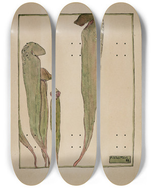 Triptych art skateboard deck of Hannah Borger Overbeck Pitcher Plant by Hannah Borger Overbeck (1870-1931)