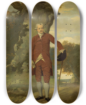 Triptych art skateboard deck of Francis Wheatley Portrait Of A Man Possibly Mr Barclay by Francis Wheatley (1747-1801)