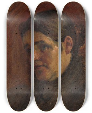 Triptych art skateboard deck of Milan Thomka Mitrovsk Portrait Of The Artists Mother by Milan Thomka Mitrovsky (1875-1943)
