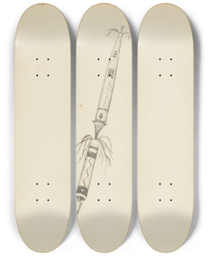 Triptych art skateboard deck of Frederic Remington Pipe Illustration From The Song Of Hiawatha by Frederic Remington (1861-1909)