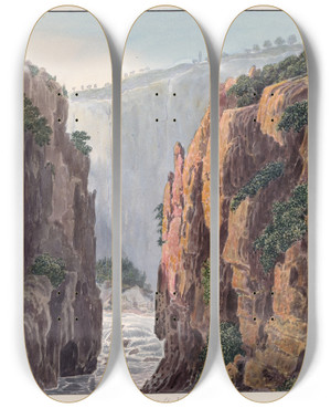 Triptych art skateboard deck of Charles Hamilton Smith Falls Of The Chulilla by Charles Hamilton Smith (1776-1859)