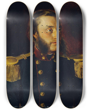 Triptych art skateboard deck of Anton Romako Der Schiffsbauingenieur Josef Von Romako Als Oberleutnant by Anton Romako (1832-1889)