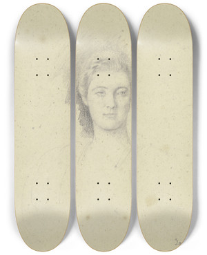 Triptych art skateboard deck of Otto Scholderer Portrait Of Miss Martin_1 by Otto Scholderer (1834-1902)