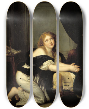 Triptych art skateboard deck of Jeanbaptiste Greuze La Prire Du Matin by Jean-Baptiste Greuze (1725-1805)