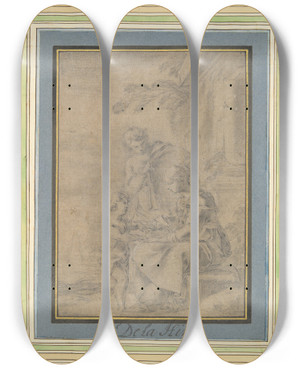Triptych art skateboard deck of Laurent De La Hyre The Holyfamily by Laurent de la Hyre (1606-1656)