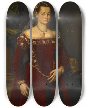 Triptych art skateboard deck of Jacopo Zucchi Portrait Of A Lady by Jacopo Zucchi (1540-1596)