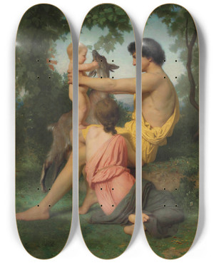 Triptych art skateboard deck of William Bouguereau Idylle Famille Antique by William Bouguereau (1825-1905)