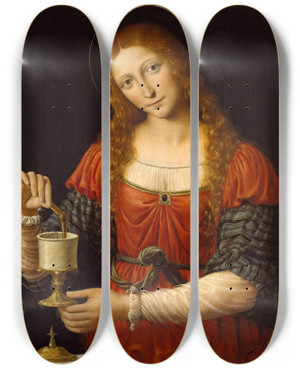 Triptych art skateboard deck of Andrea Solario Mary Magdalen by Andrea Solario (1460-1524)