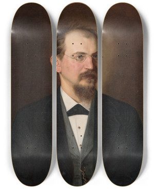 Triptych art skateboard deck of Kornel Boh Portrait Of Mudr Michal Mandelk by Kornel Bohun (1858-1902)