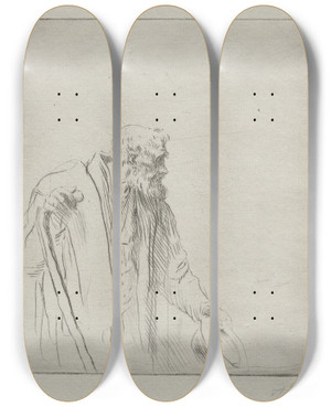 Triptych art skateboard deck of Alphonse Legros A Beggar by Alphonse Legros (1837-1911)