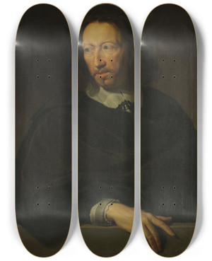 Triptych art skateboard deck of Jacob Munch Portrait Of A Man After Philippe De Champaigne Louvre by Jacob Munch (1776-1839)