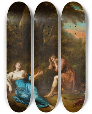 Triptych art skateboard deck of Jan Van Neck Death Of Procris by Jan Van Neck (1634-1714)