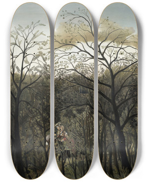 Triptych art skateboard deck of Henri Rousseau Rendezvous In The Forest by Henri Rousseau (1844-1910)