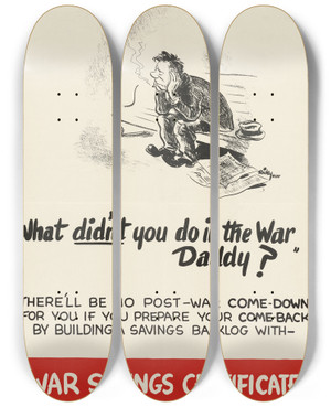 Triptych art skateboard deck of Ricky Rcaf What Didnt You Do In The War Daddy by Ricky RCAF (20-)